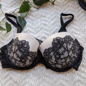 VS Dream Angels Black Lace Print Bra EUC 34D